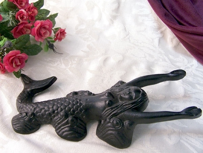   of 2 Black Cast Iron MERMAID Bootjack 10 Long Nautical Wall Decor NEW